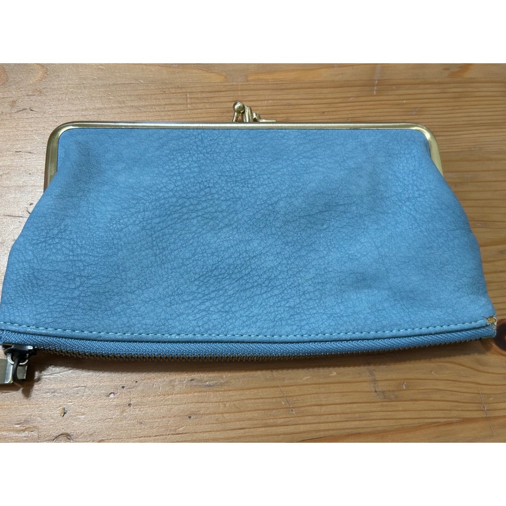 Urban Expressions Blue Vegan Leather Kiss Lock Floral Lined Clutch Wallet Pouch